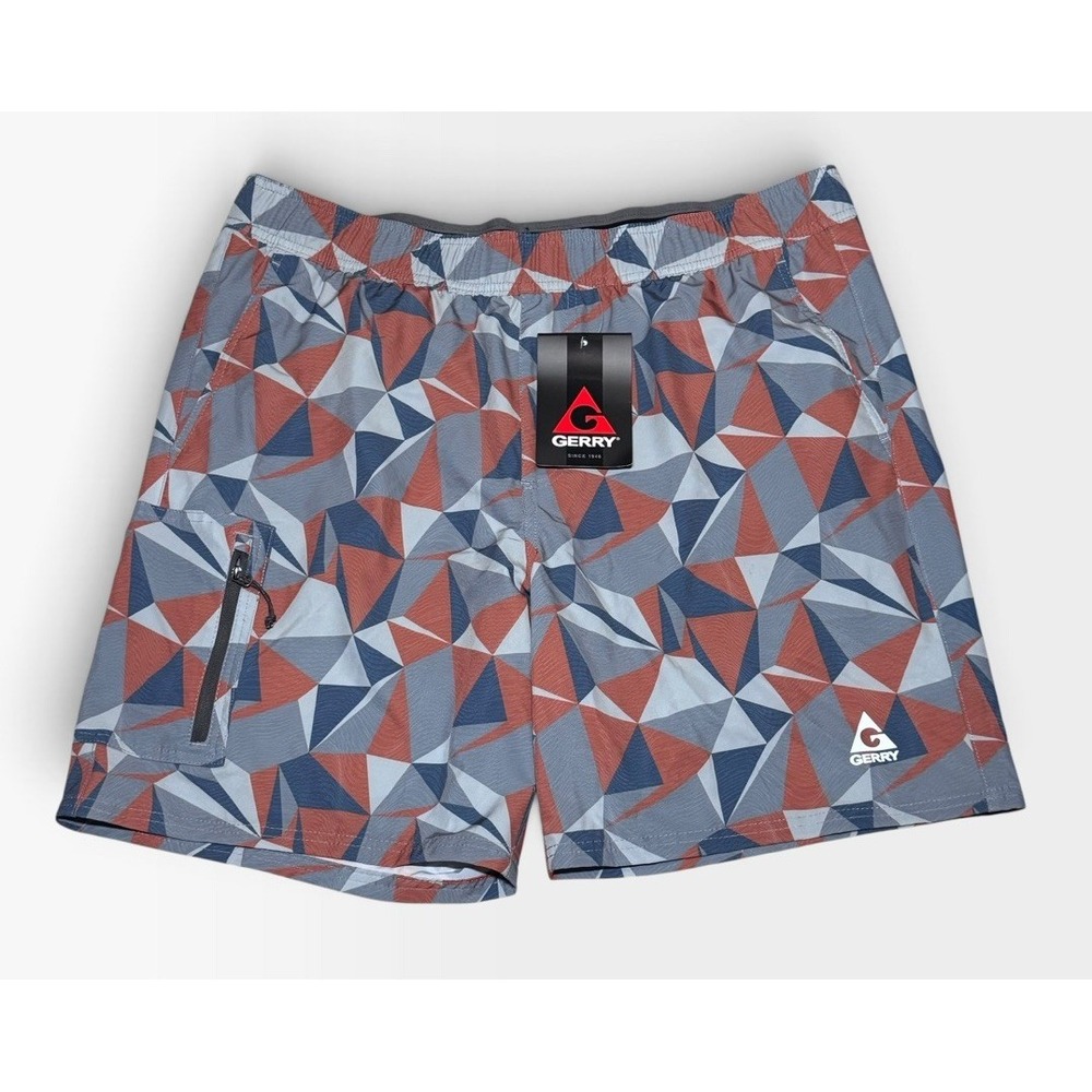 Gerry Mens XL Swim Trunks Board Shorts Geometric Red Blue Gray NWT